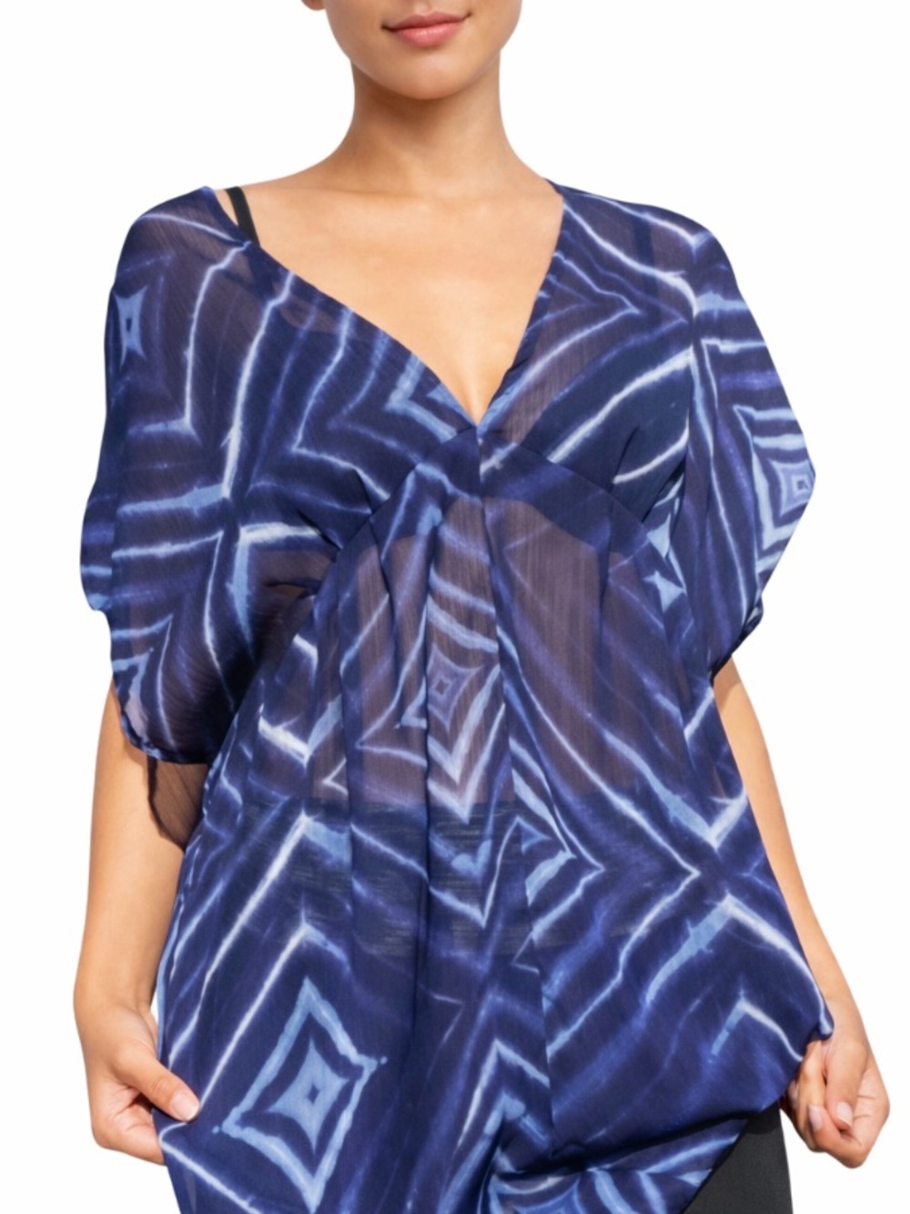 Old Navy Blue Sheer Beach Cover Up V-Neck Geometric Print Size Large